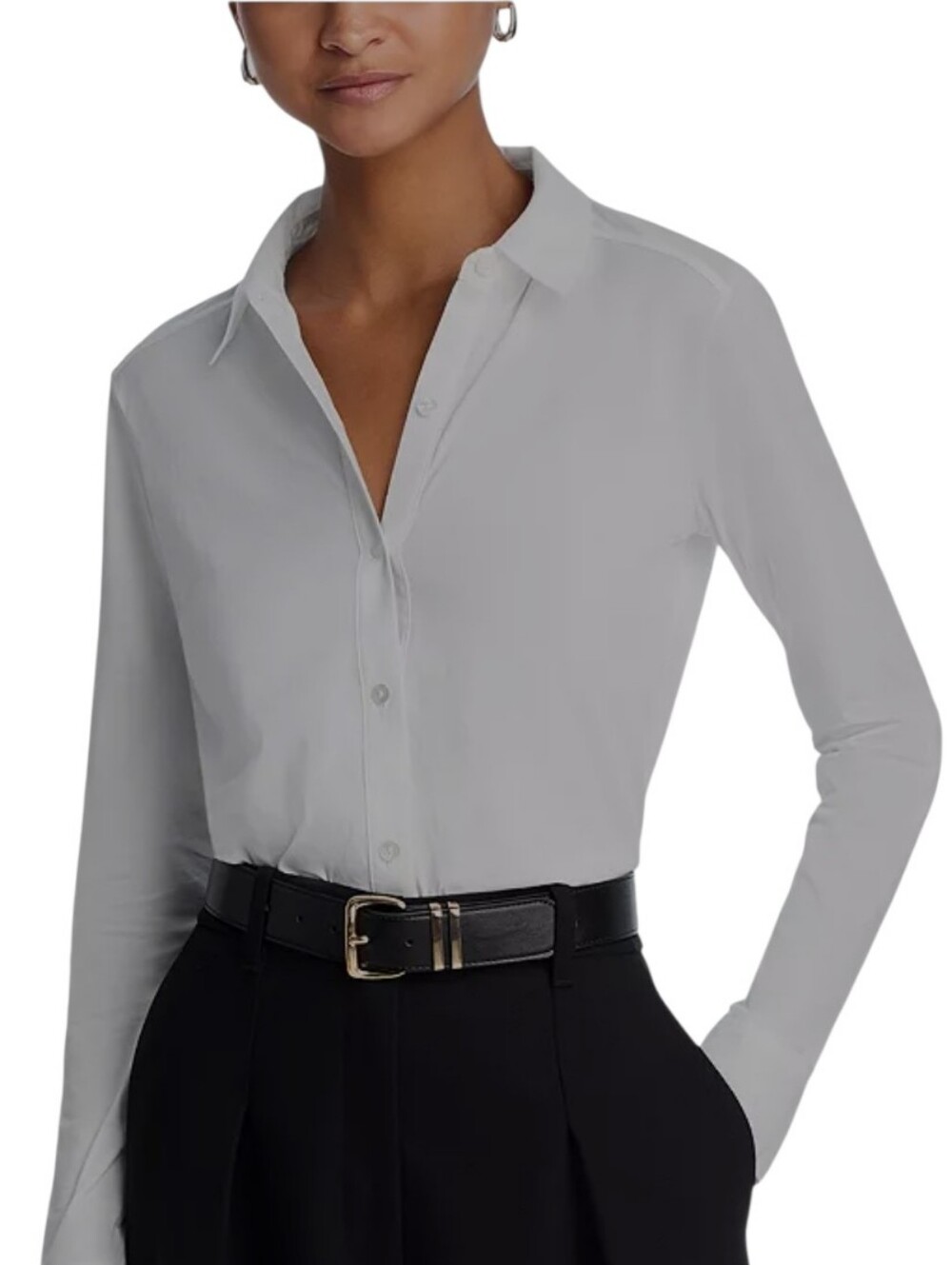 Theory Riduro White Pima Slub Cotton Classic Minimalist Button Down Shirt small